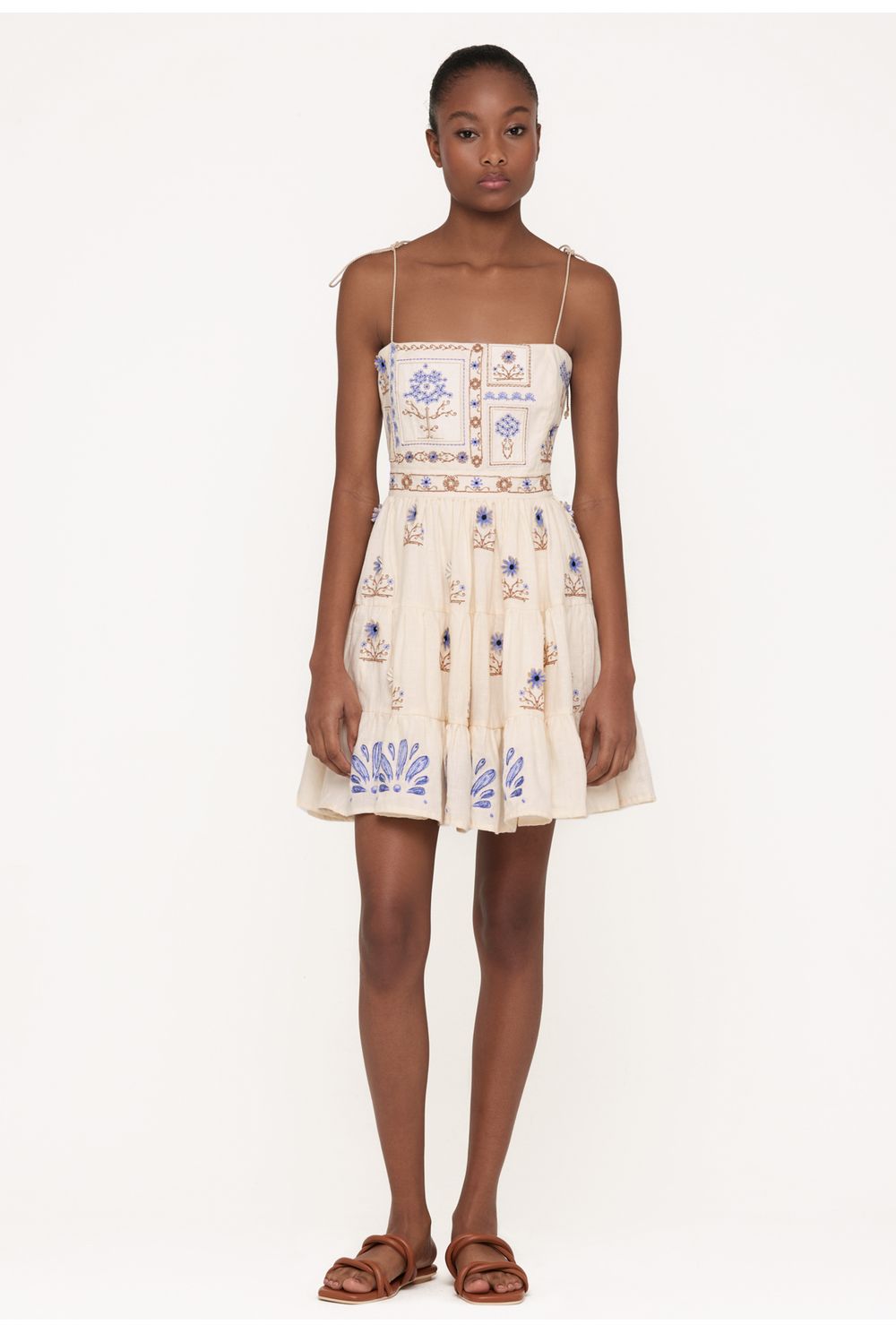 Lima Mini Chivas Hand-Embroidered Linen Mini Dress